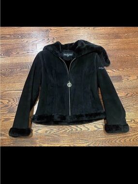 Vintage Baby Phat Black Faux-Fur Trim Hooded Jacket